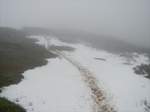 積雪している登山道