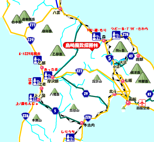 鳥崎風致探勝林位置図