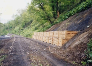 林道工事の例：ログパネル工　平成１２年完成