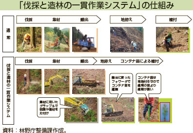 「伐採と造林の一貫作業システム」の仕組み