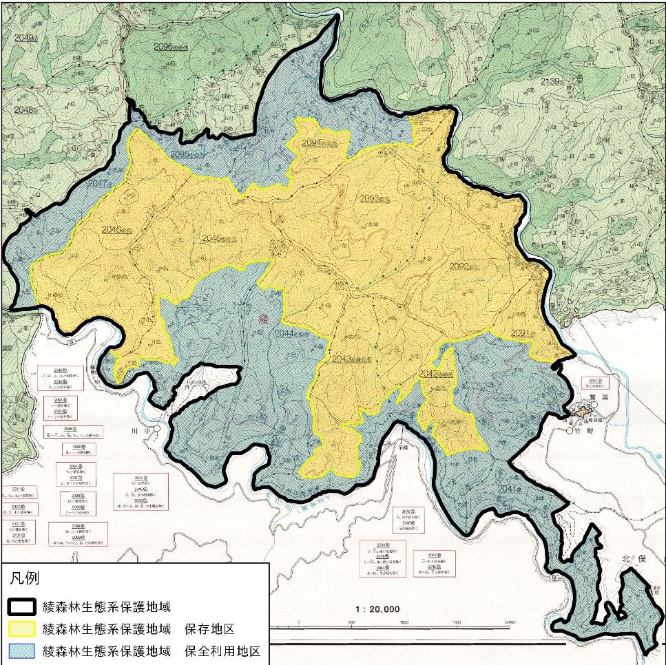 綾森林生態系保護地域区域図