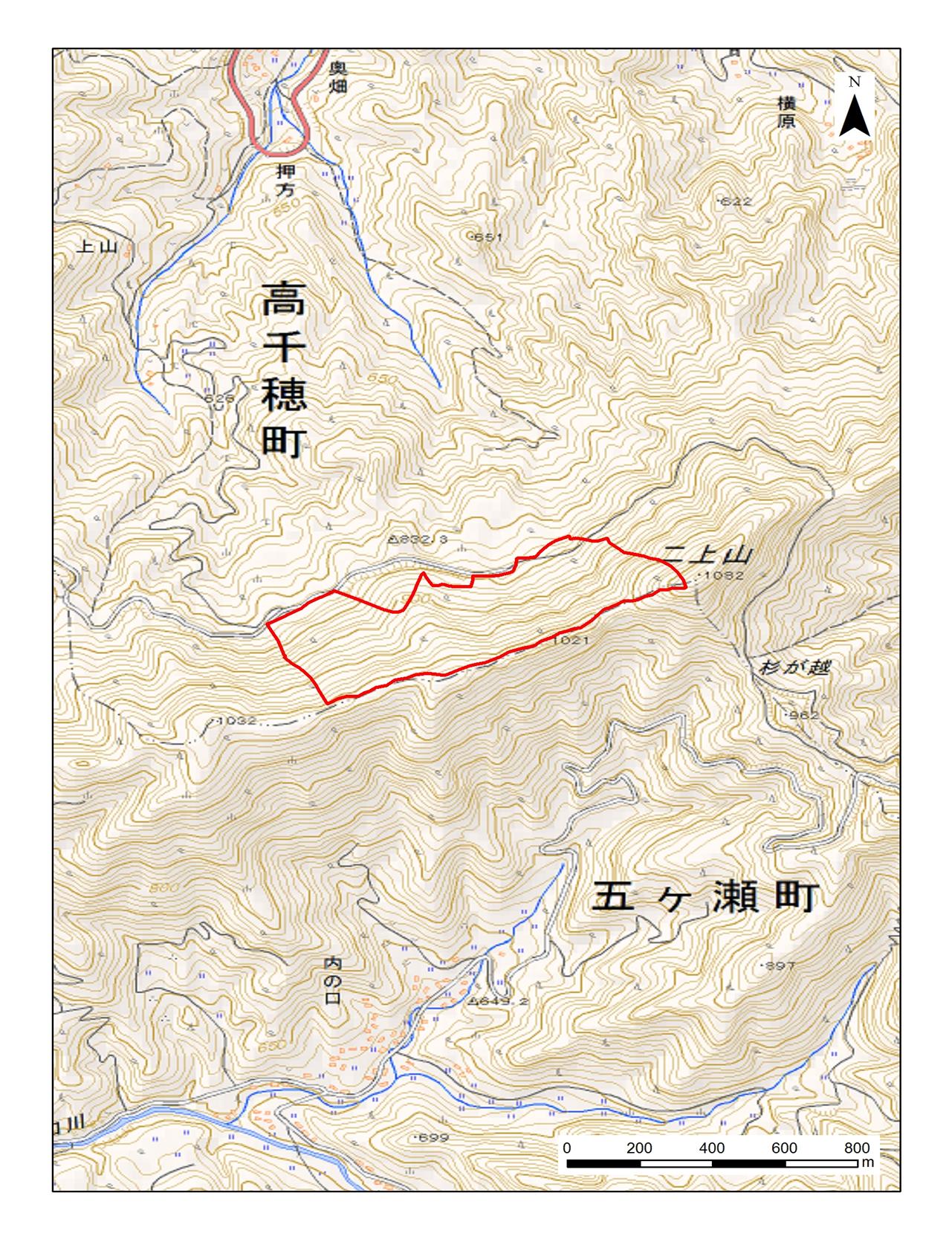 二上ケヤキ希少個体群保護林位置図