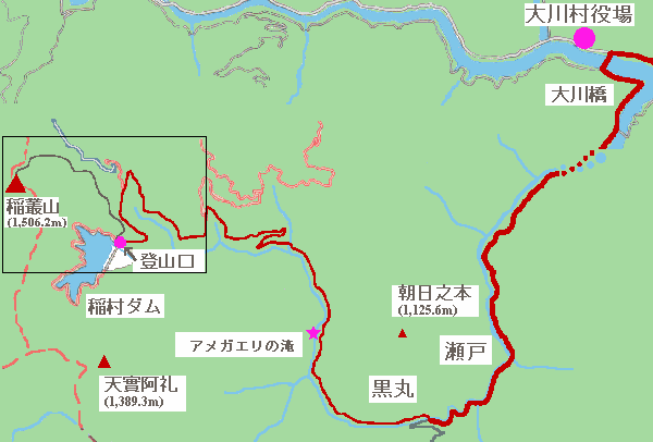 稲叢山へのルートマップ