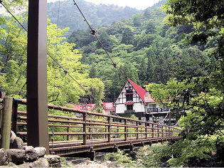 滑床山林木遺伝資源保存林（写真は木製吊り橋と森の国ホテル）