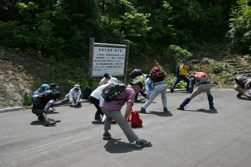 準備運動をする参加者のみなさん