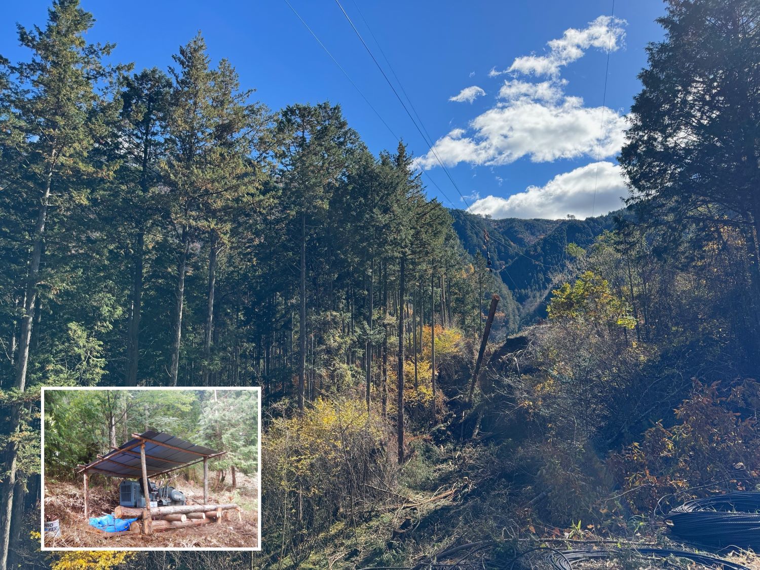 製品生産事業における架線集材