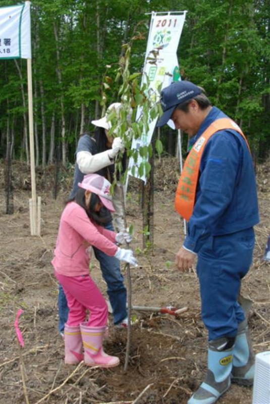 小学生等によるエゾヤマザクラ植樹