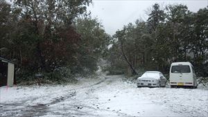 雪が積もった駐車場