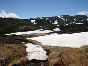 赤石川の手前は徐々に夏道が出てきました