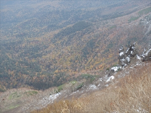 マネキ岩と下方の紅葉