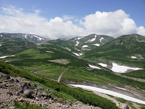 黒岳山頂からお鉢平の景色