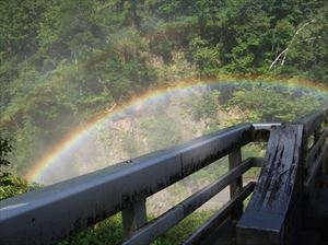 ダム放水時に見られた大きな虹、このような大きな虹は珍しいです。
