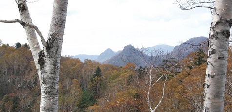 山頂から見た烏帽子岳、神威岳