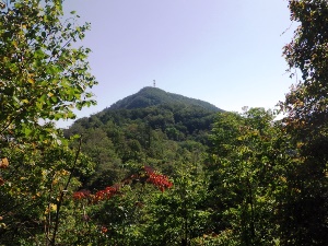 小林峠コースの途中から見た藻岩山の山頂