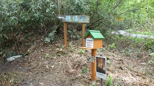 鏡沼の看板と入林箱