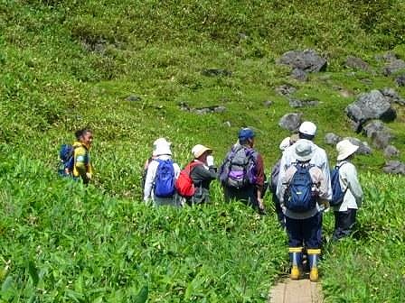 貴重な植物や入山等のマナーについてに説明をしなが目的地の羅臼湖を目指しました