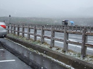 雪が降る中でも観光客の姿が見かけられます。