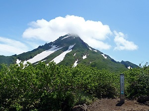 利尻山の山頂には雲