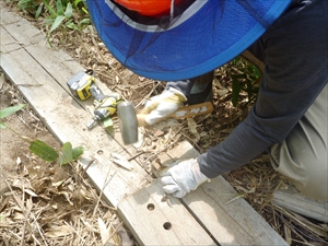 羅臼湖歩道で破損した所の補修作業