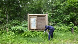 歩道入口の看板等の整備と看板・掲示板等周囲の草刈りを行いました。