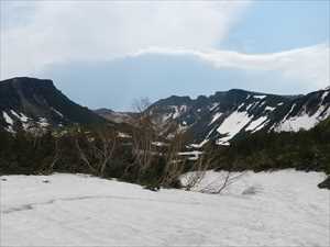 歩道が確認できないほどの雪渓