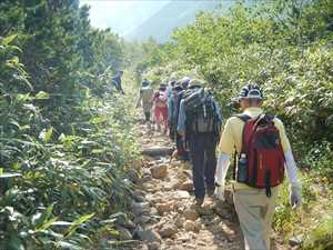 列を作って進む登山者