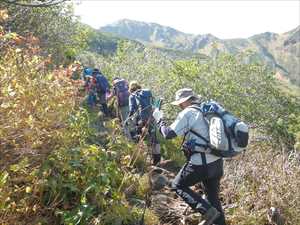 意気揚々な登山者