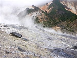 安政火口では、今現在も地表から噴煙が上がっています。