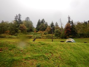 キャンプサイトでは、一張りのテント