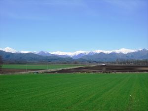 日高山脈の山々と広大な農地