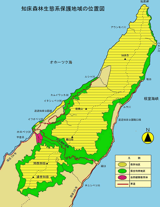 知床森林生態系保護地域の位置図