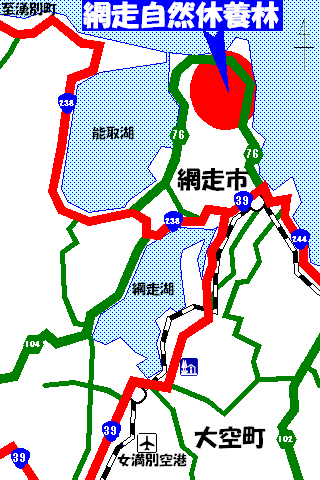 網走自然休養林位置図