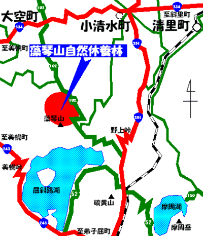 藻琴山自然休養林位置図