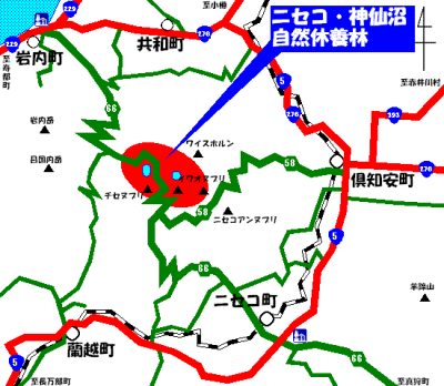 ニセコ・神仙沼自然休養林位置図