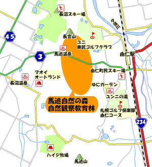 馬追自然の森自然観察教育林位置図