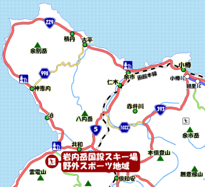 岩内国設スキー場野外スポーツ地域位置図