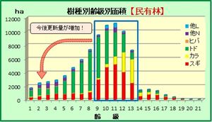 渡島檜山地域民有林の人口林齢級構成