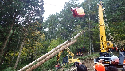 タワーヤーダによる集材作業