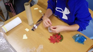 好きな葉っぱを万華鏡に入れて