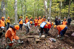 薬剤注入のためのドリル孔(あな)あけ作業