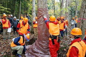 孔(あな)をあけた範囲をシートで覆い密閉