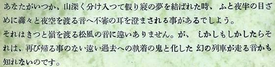 再び帰る事のない遠い過去への執着の鬼と化した、幻の列車が走る音かも知れないのです