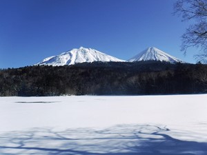 湖の一部は、凍ってない模様です。