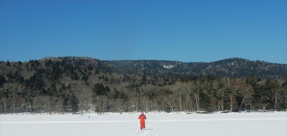 山スキーを使用して島（国有林）を目指します。