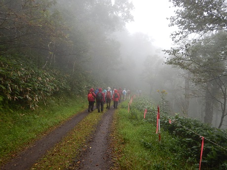 急に霧が濃くなり雨が降り出し登山中止