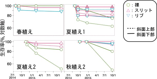 季節別植栽の生存率