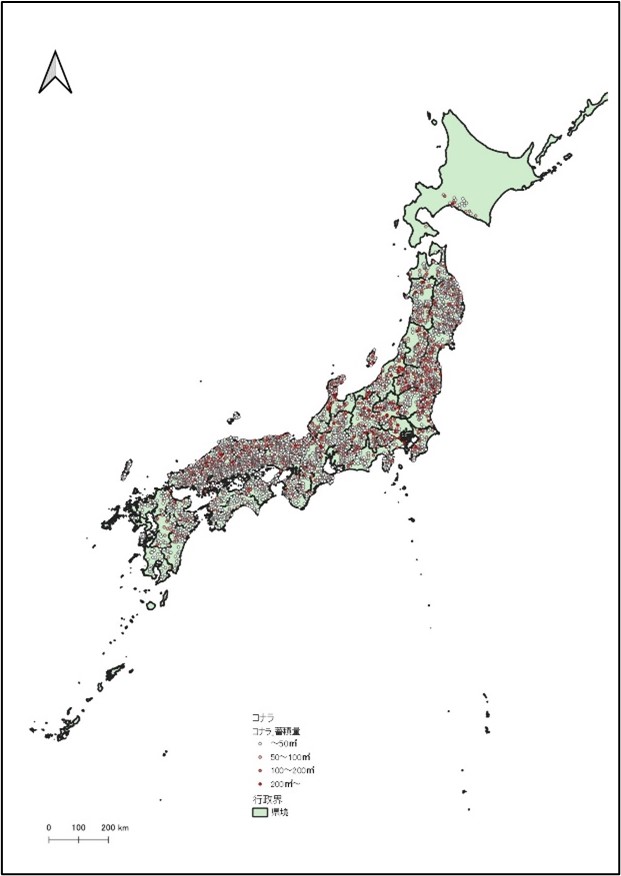 代表例_資源分布図（haあたり蓄積量_コナラ）