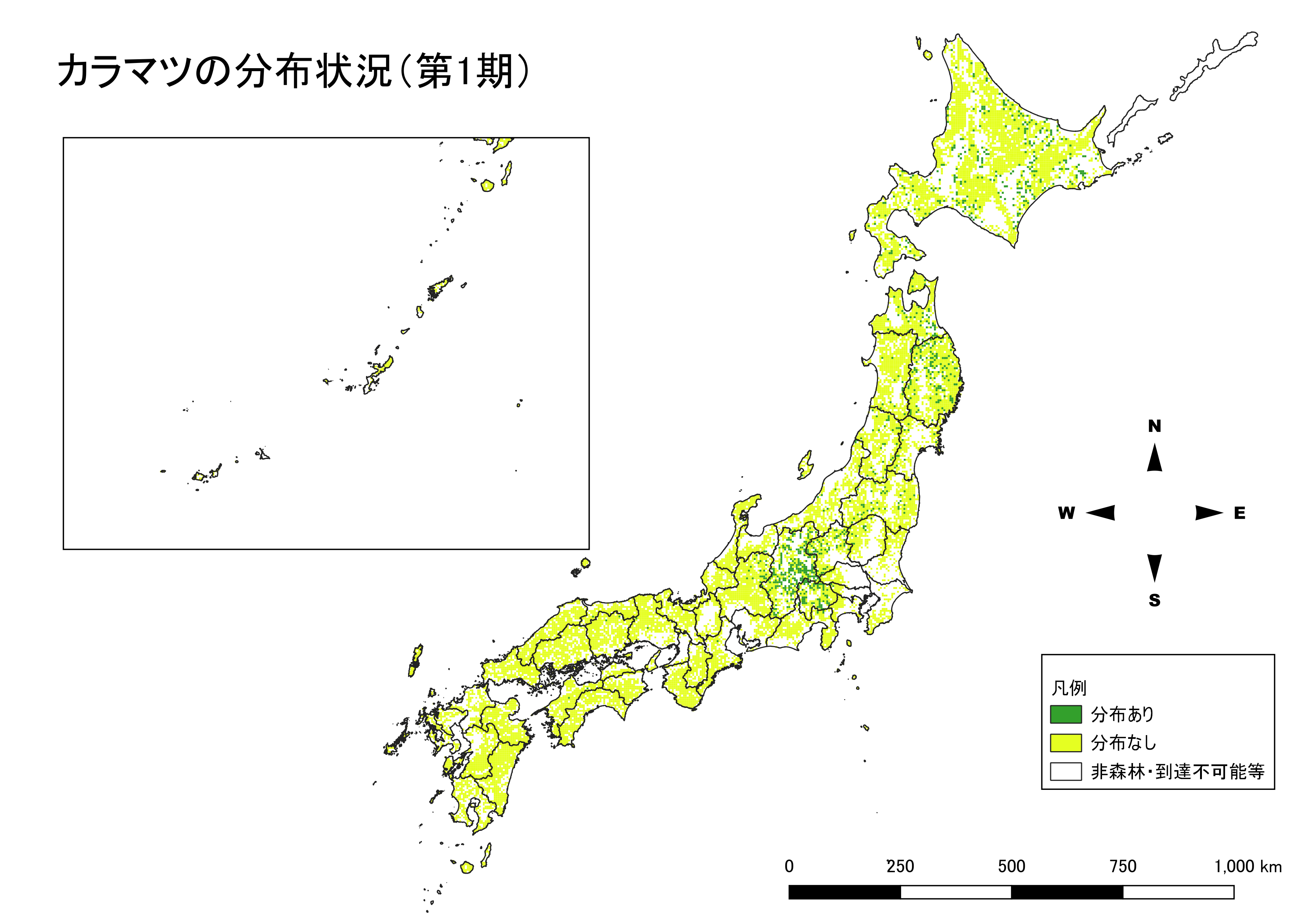 カラマツの分布図（第1期）