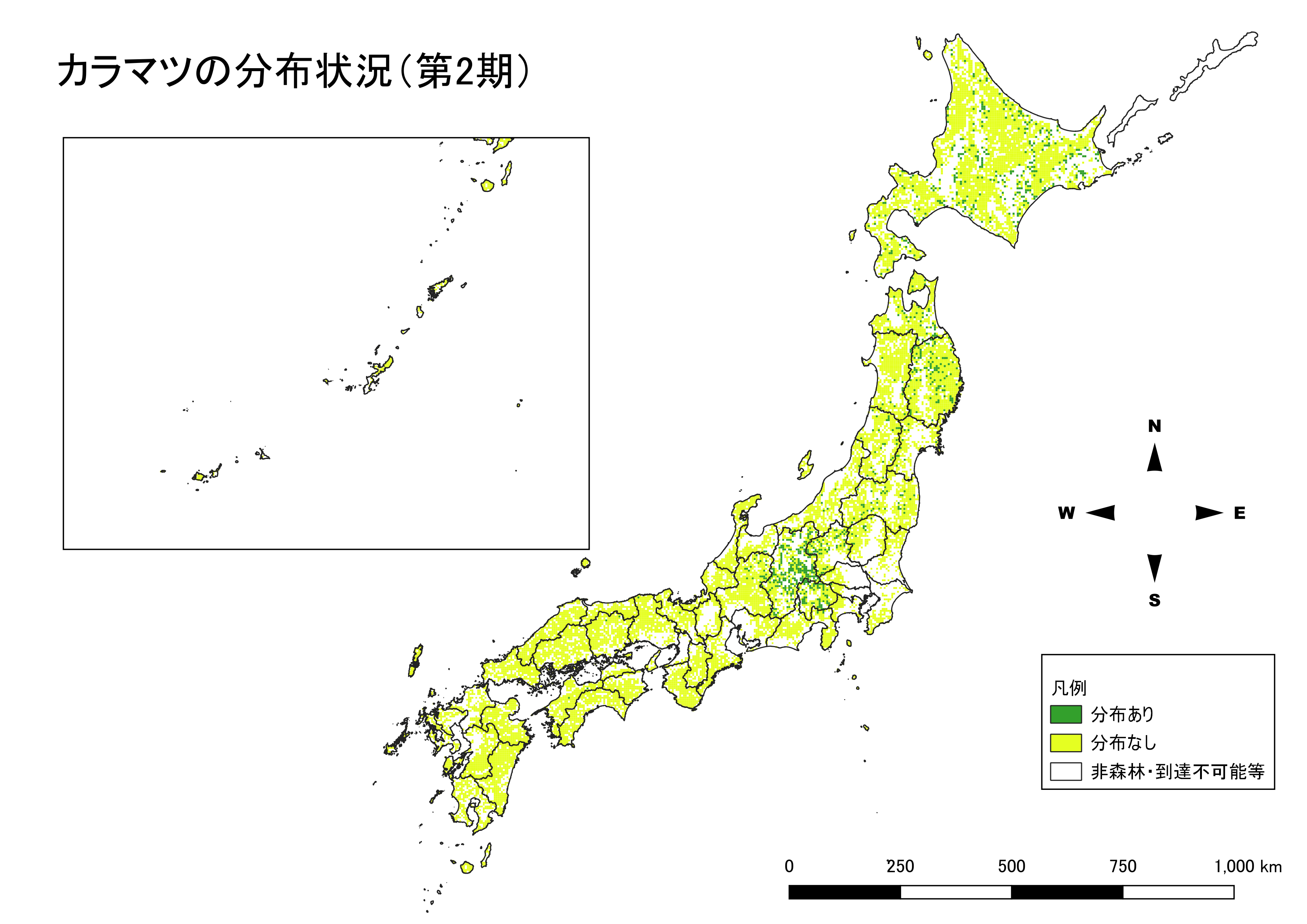 カラマツの分布図（第2期）