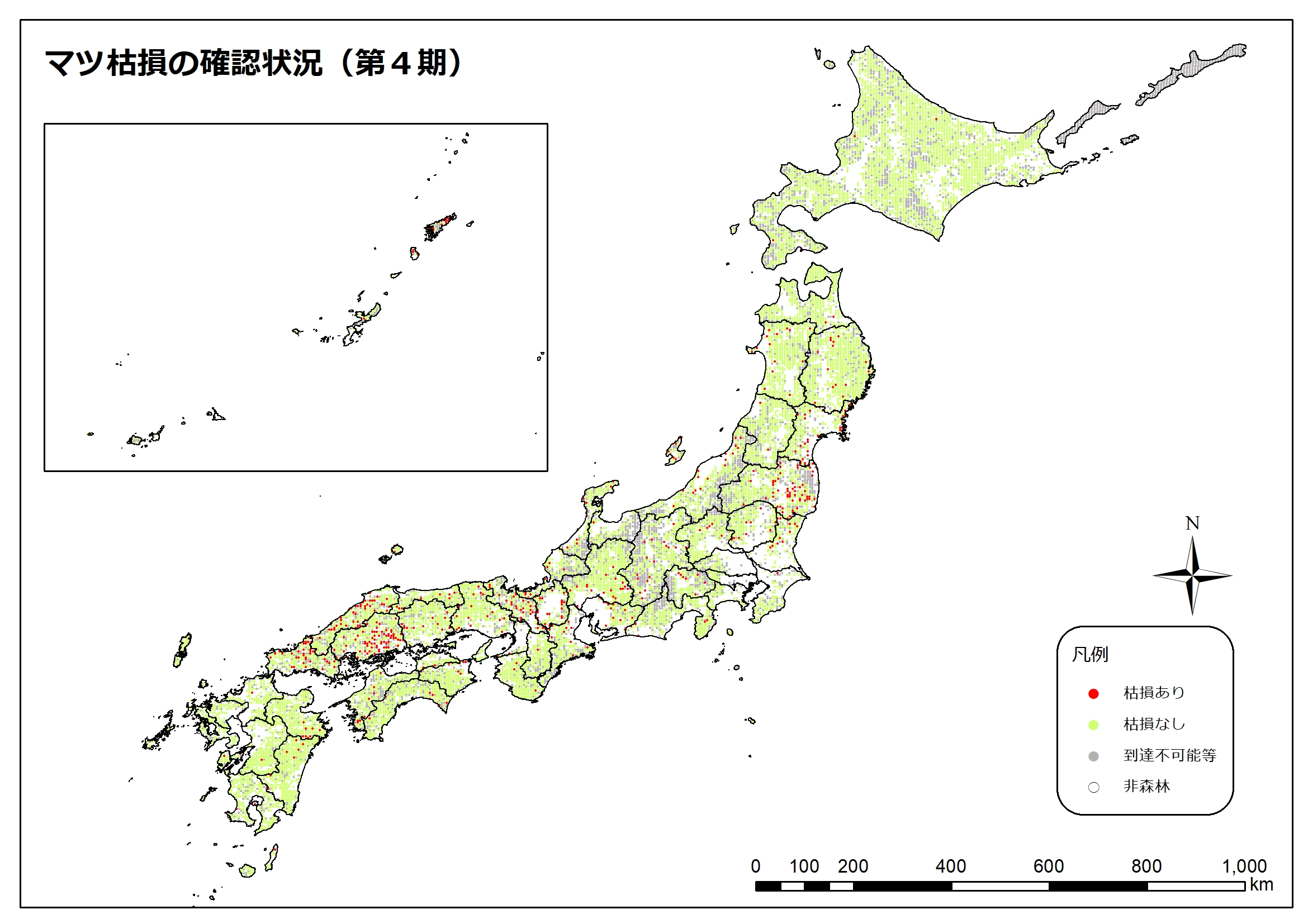 マツ枯損の分布図(第4期)
